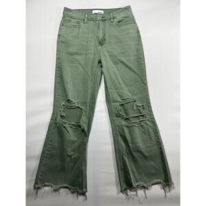 Vervet Los Angeles Women's Distressed Straight Crop Green Jeans - Sz 26 (28x25)